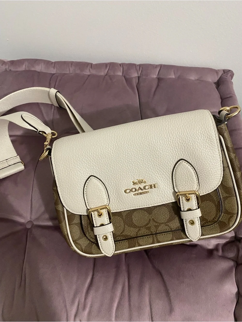 Coach Lucy Signature Canvas Crossbody with Cream Leather Flap